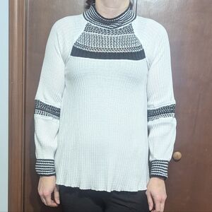 Free People Black & White Knit Mock Neck Long Sleeve Top • Size XS • Boho Flowy